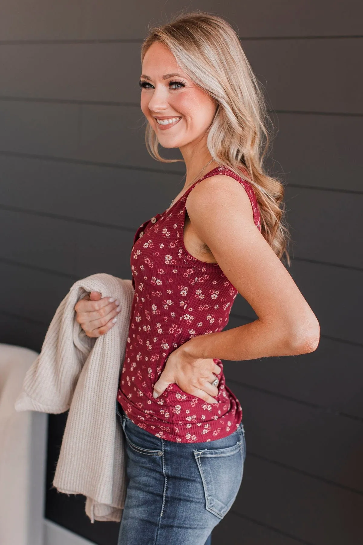 Passionate About You Floral Tank Top- Burgundy