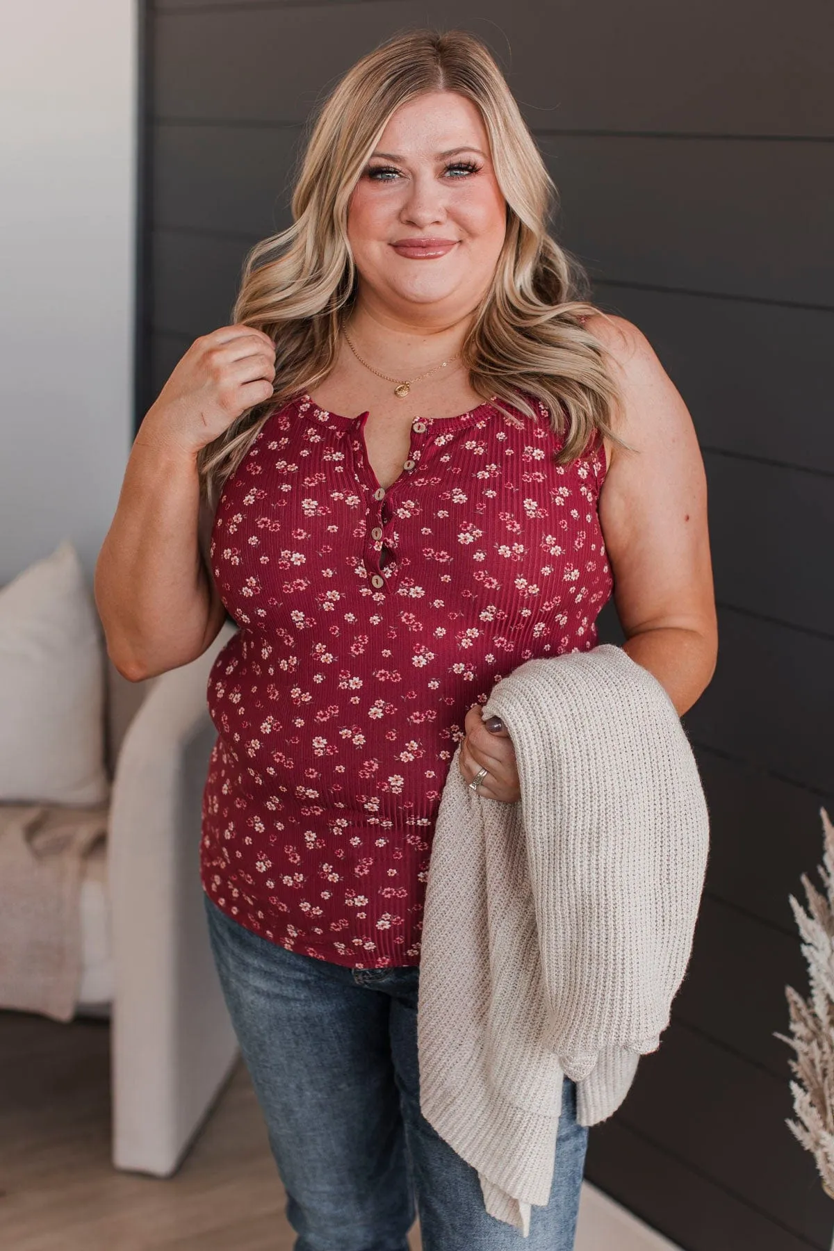 Passionate About You Floral Tank Top- Burgundy