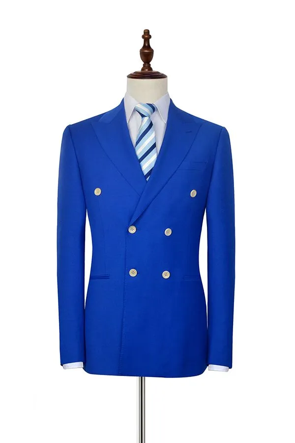 Peak Lapel Royal Blue Double Breasted Mens Suits Six Buttons Custom design Leisure Suits