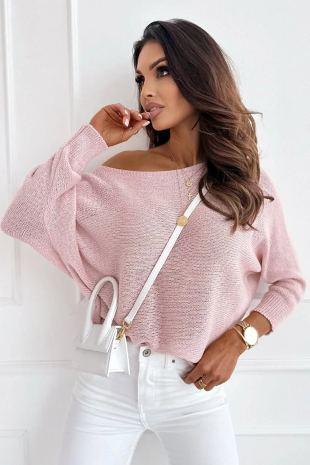 Pink Ribbon Bow Knot Dolman Sleeve Sweater