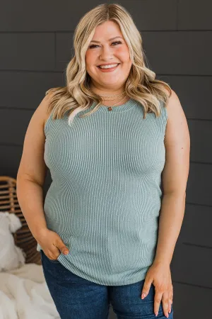 Playing It Cool Knit Tank Top- Dusty Blue
