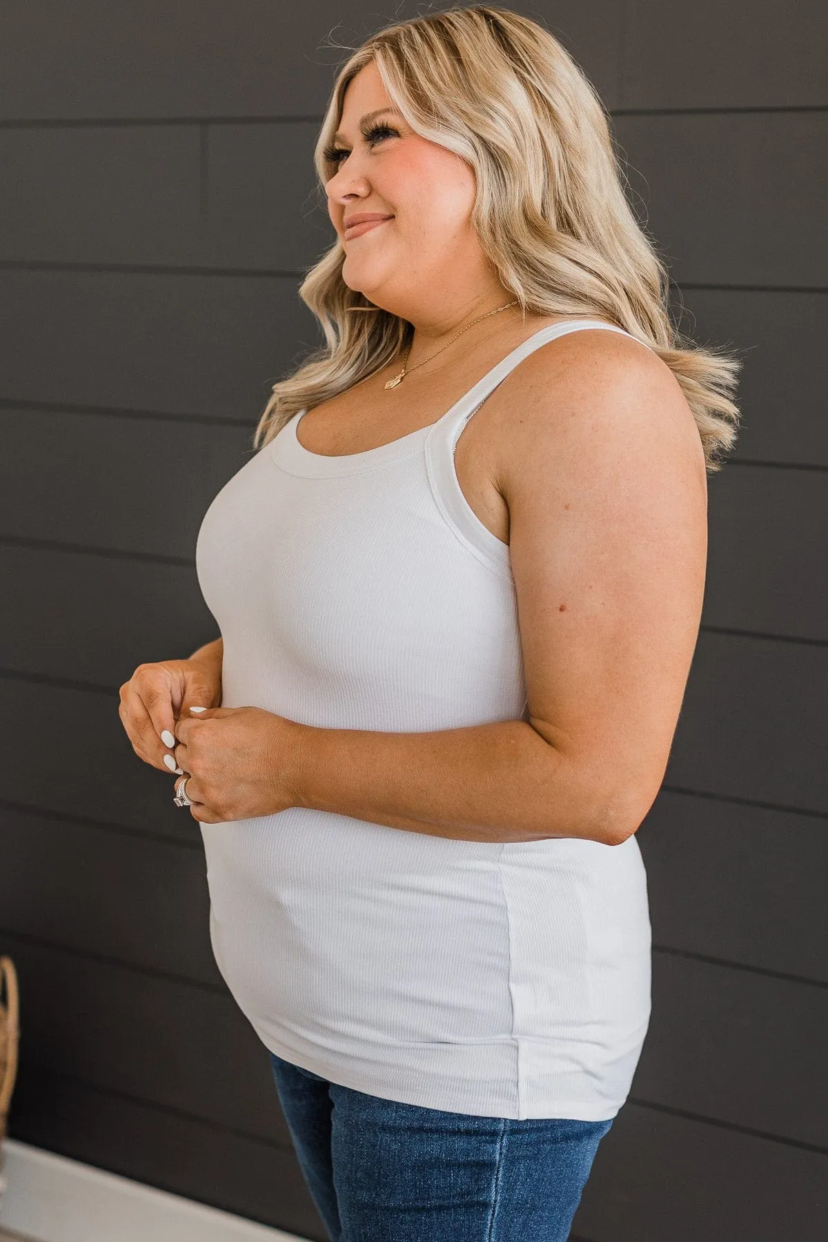 Pleasant Days Ribbed Knit Tank Top- Off-White