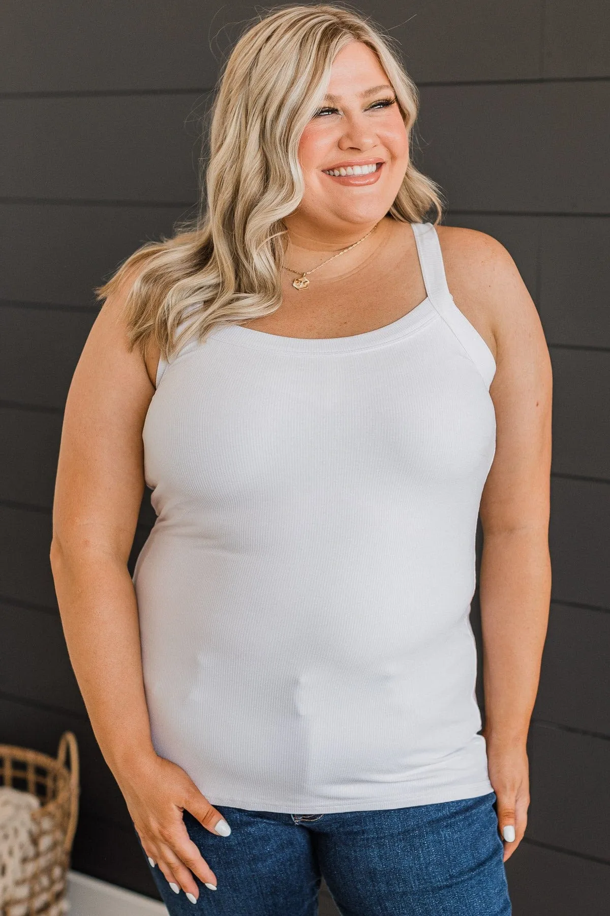 Pleasant Days Ribbed Knit Tank Top- Off-White