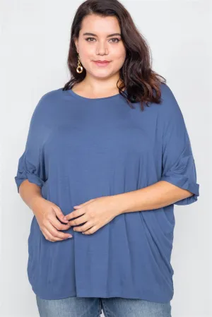 Plus Size Batwing Short Sleeve Drop-shoulder Top