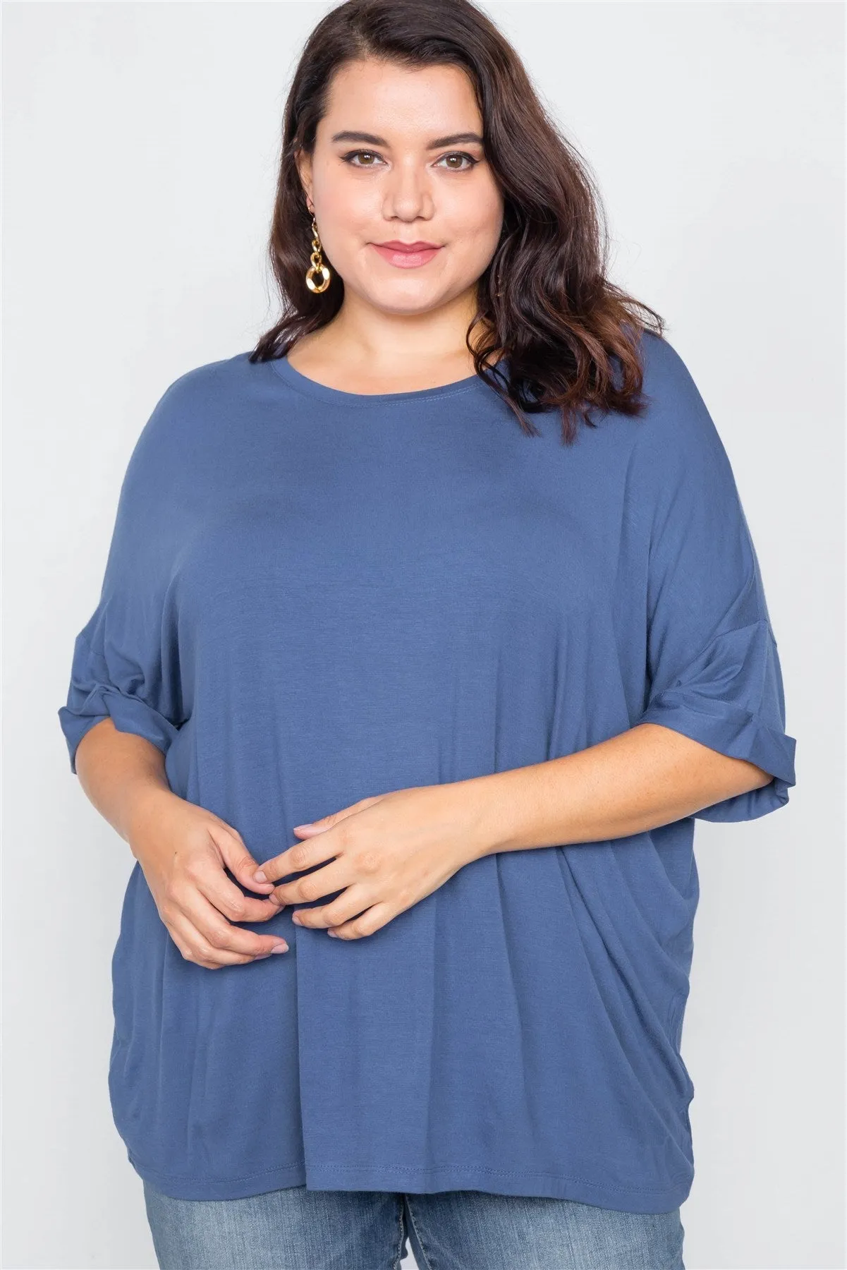 Plus Size Batwing Short Sleeve Drop-shoulder Top