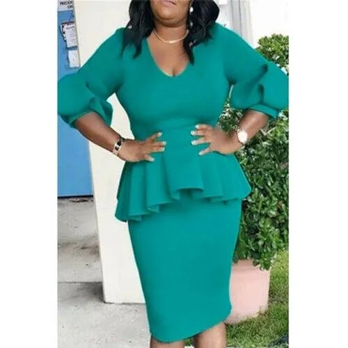 Plus Size Bodycon Ruffle Midi  Dress