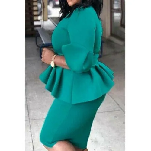 Plus Size Bodycon Ruffle Midi  Dress