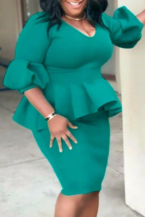 Plus Size Bodycon Ruffle Midi  Dress
