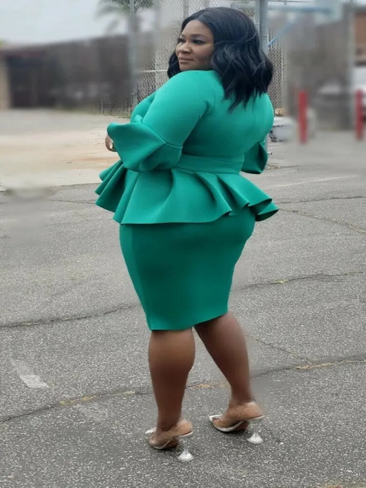 Plus Size Bodycon Ruffle Midi  Dress