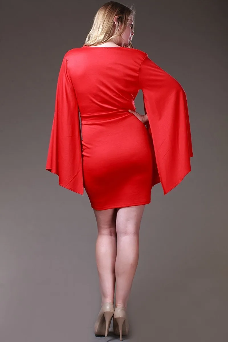 Plus Size Dress Angel Sleeve Short V-Neck Cocktail Party