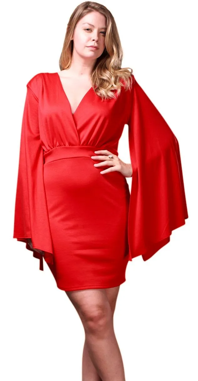 Plus Size Dress Angel Sleeve Short V-Neck Cocktail Party
