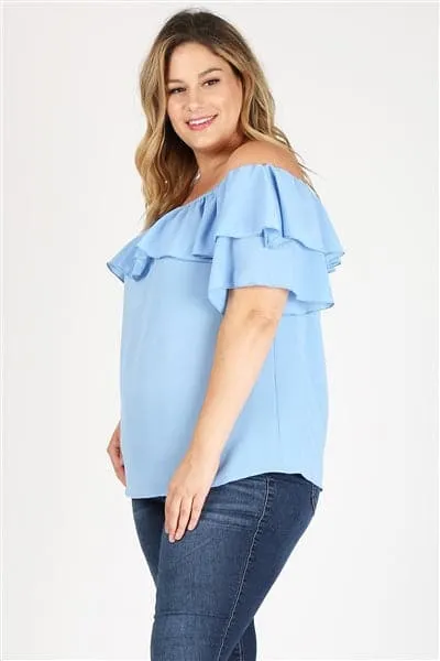Plus size Koshibo Off the Shoulder Top Blue - Pack of 6