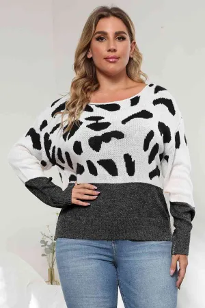 Plus Size Leopard Round Neck Long Sleeve Sweater (3 Colors)