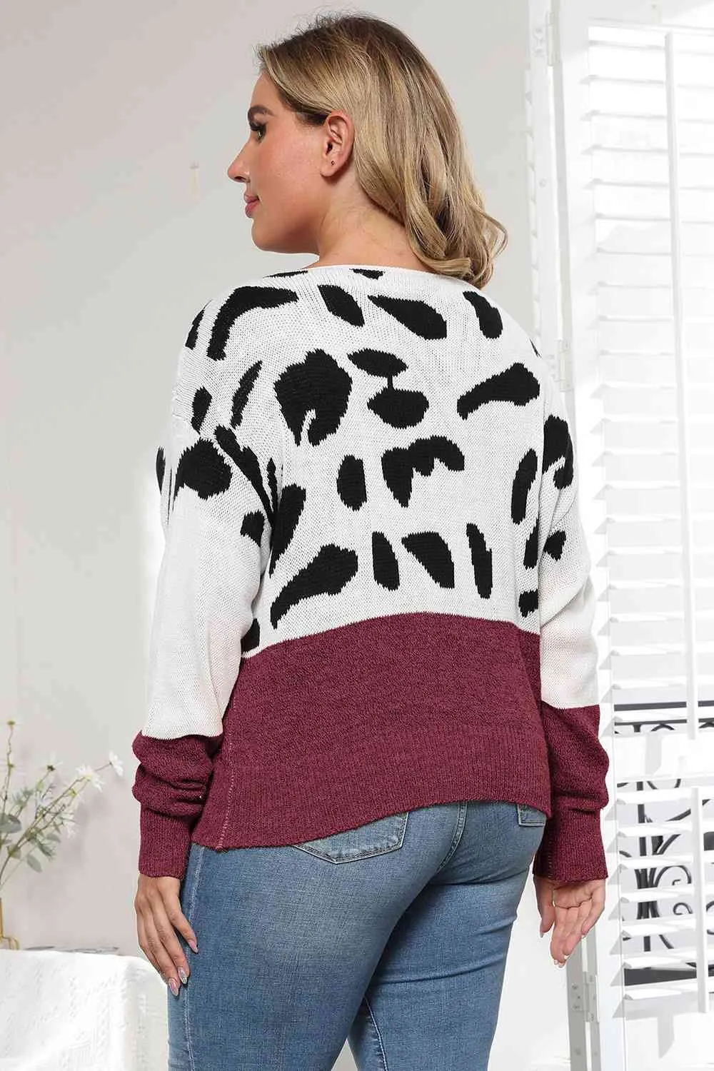 Plus Size Leopard Round Neck Long Sleeve Sweater (3 Colors)