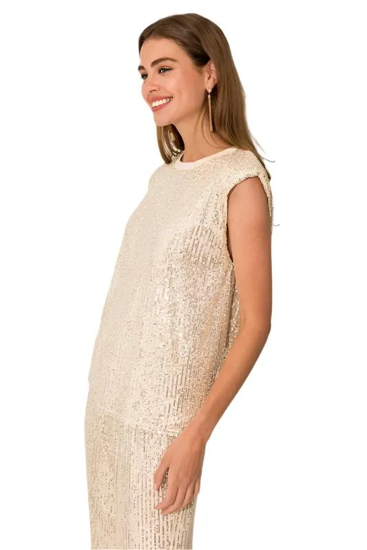 Power Shoulder Sequins Top