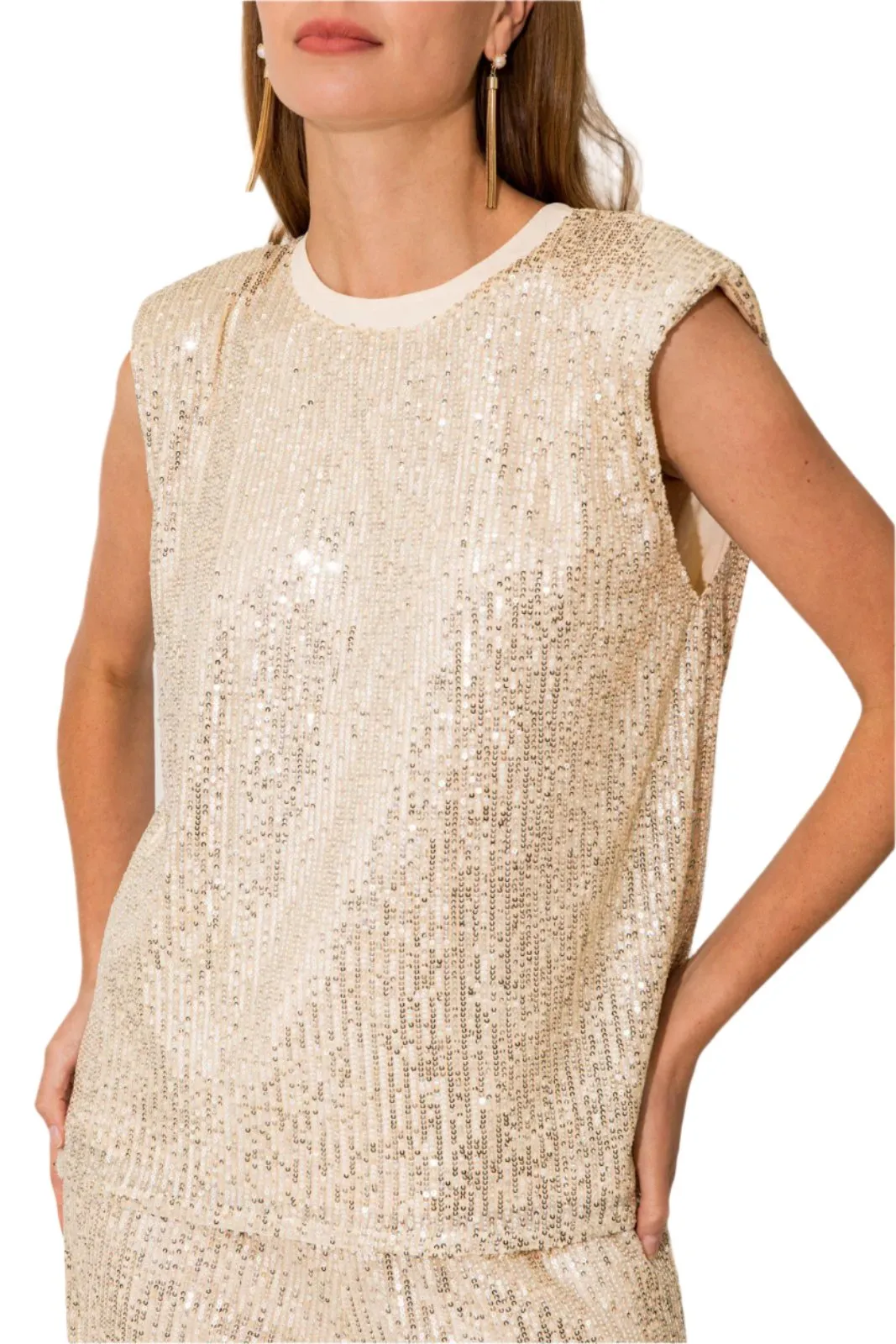 Power Shoulder Sequins Top