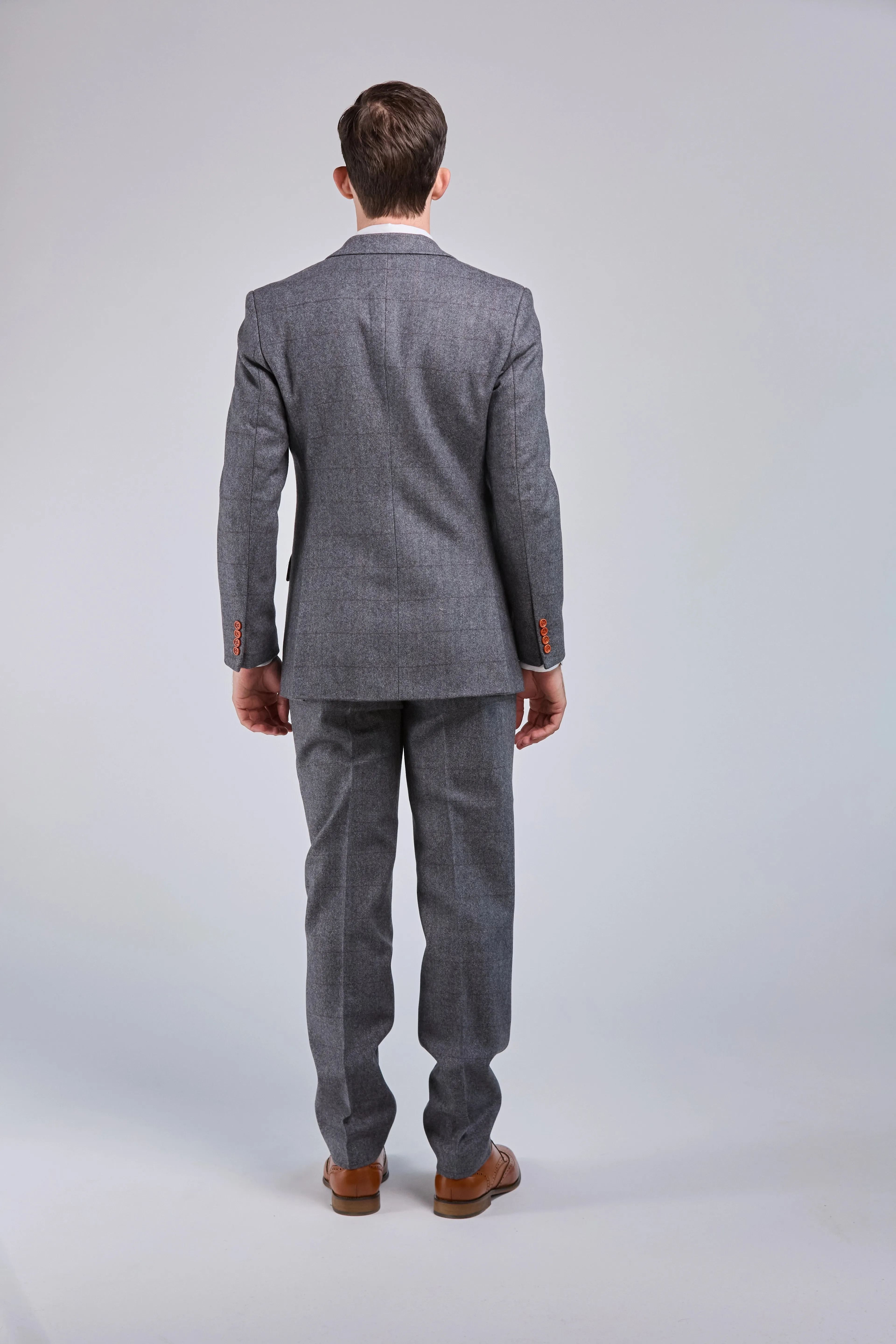 Prince Of Wales Grey Herringbone Tweed 3 Piece Suit