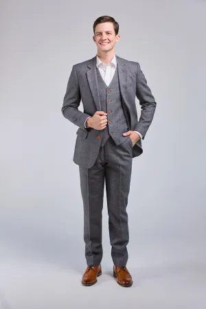Prince Of Wales Grey Herringbone Tweed 3 Piece Suit