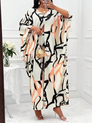 Printed Batwing Sleeve Split Hem Top And Wide Leg Pants Set