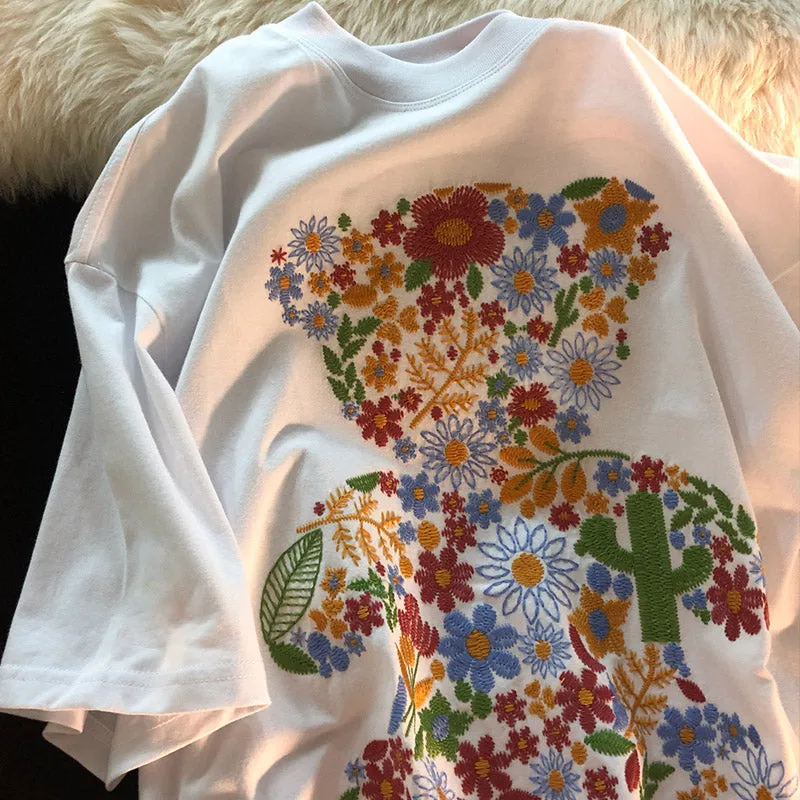 "FLORAL BEAR EMBROIDERY" T-SHIRT UB2366