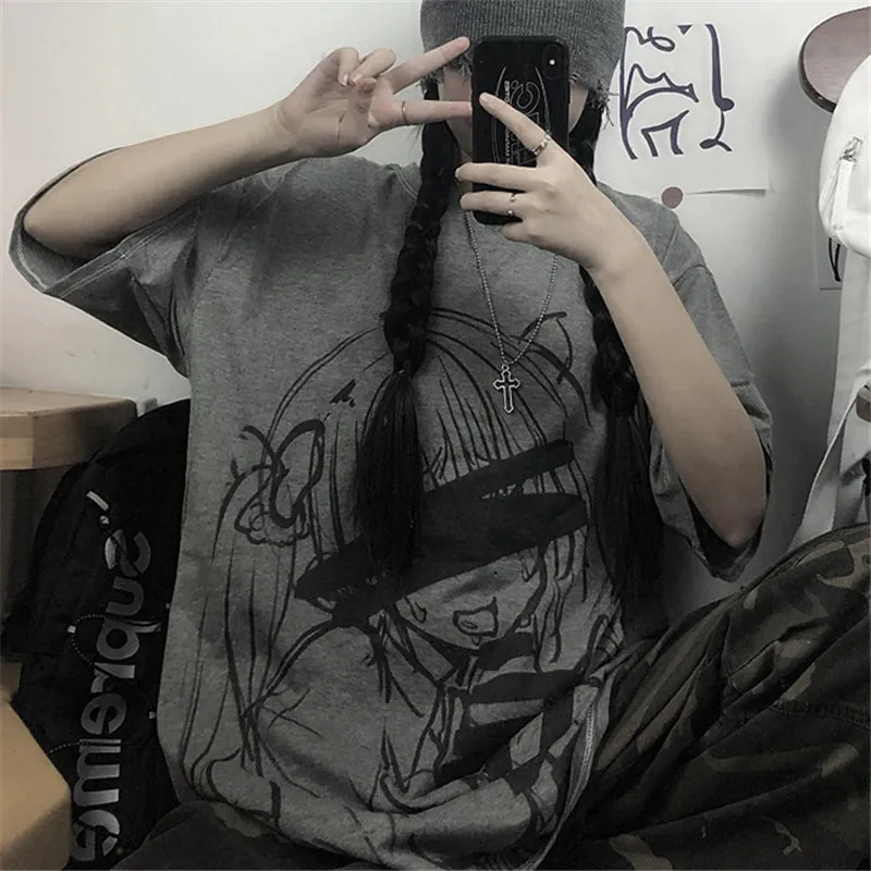 "WHITE/GREY HARAJUKU COMIC PRINT" T-SHIRT UB2457