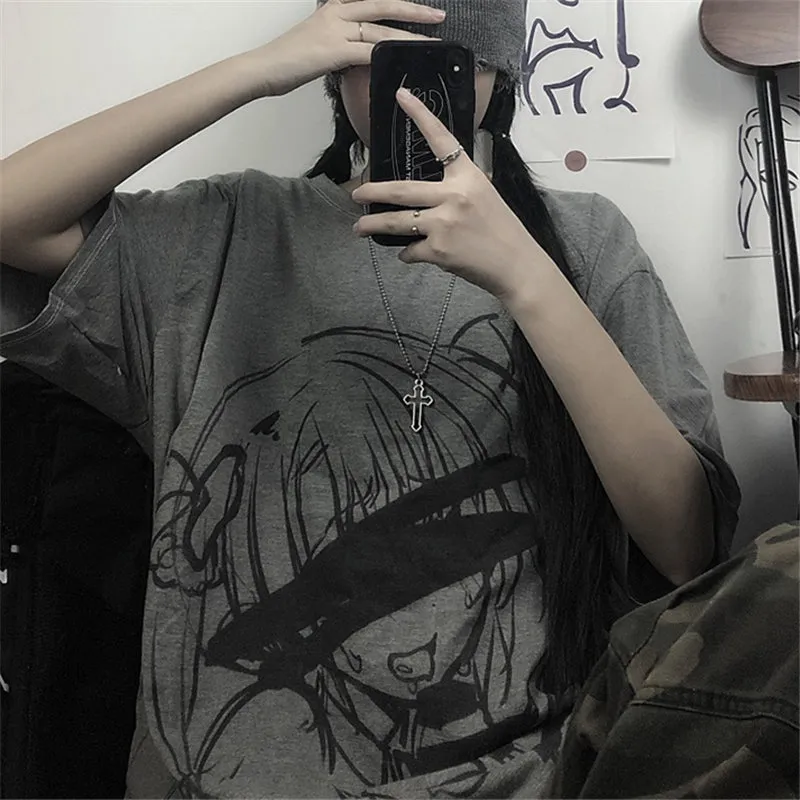 "WHITE/GREY HARAJUKU COMIC PRINT" T-SHIRT UB2457