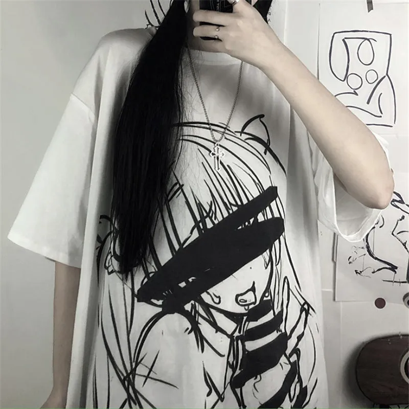 "WHITE/GREY HARAJUKU COMIC PRINT" T-SHIRT UB2457