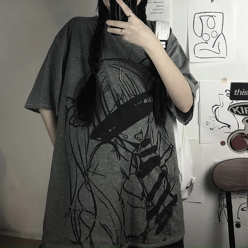 "WHITE/GREY HARAJUKU COMIC PRINT" T-SHIRT UB2457