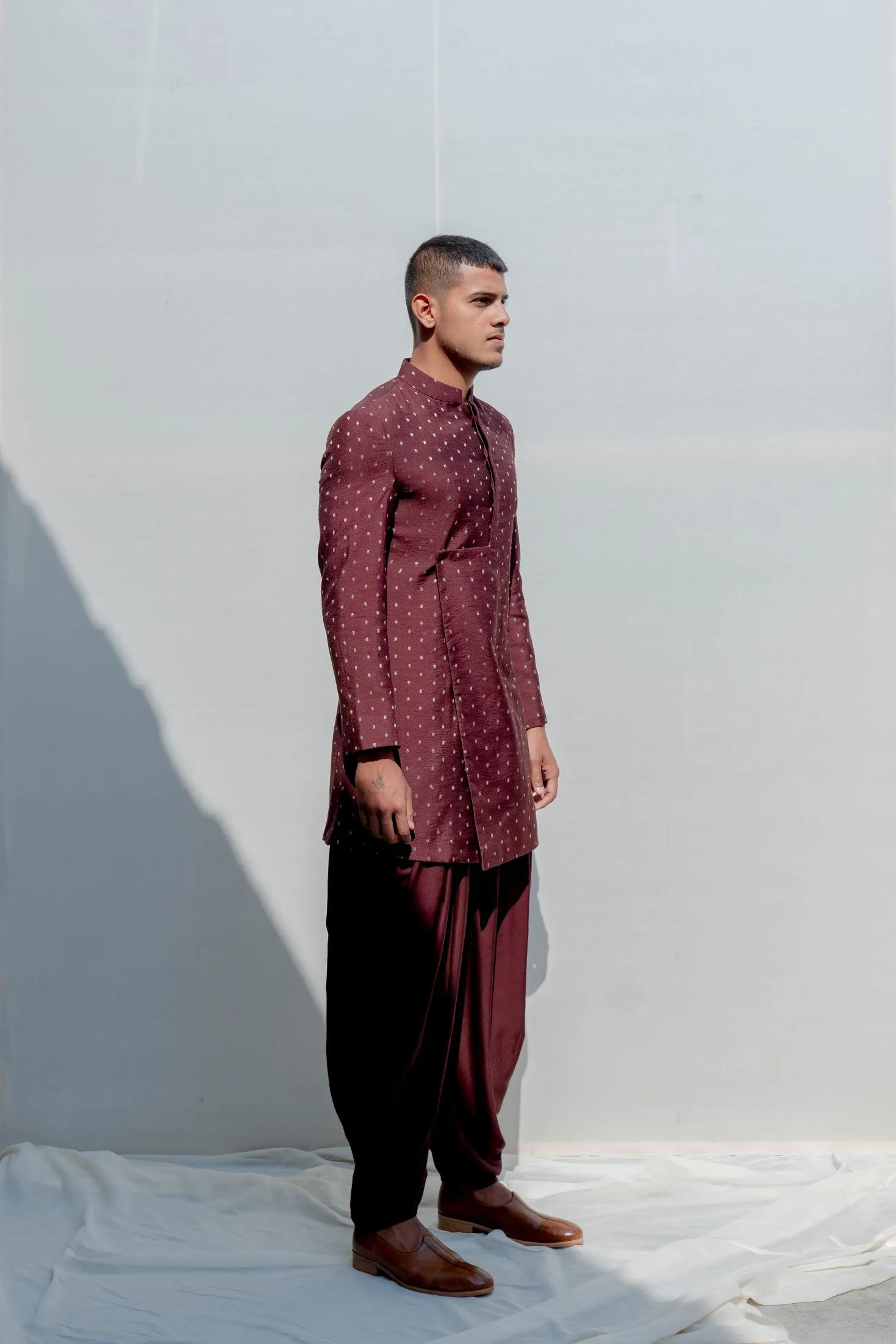 Ramble- Brown Asymmetric Kurta & Dhoti Pants Set
