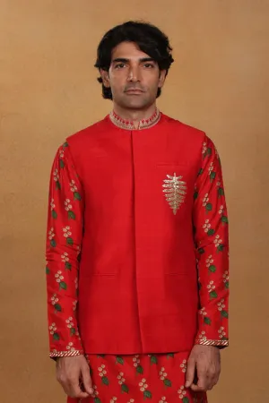 Red Embroidered Bandi