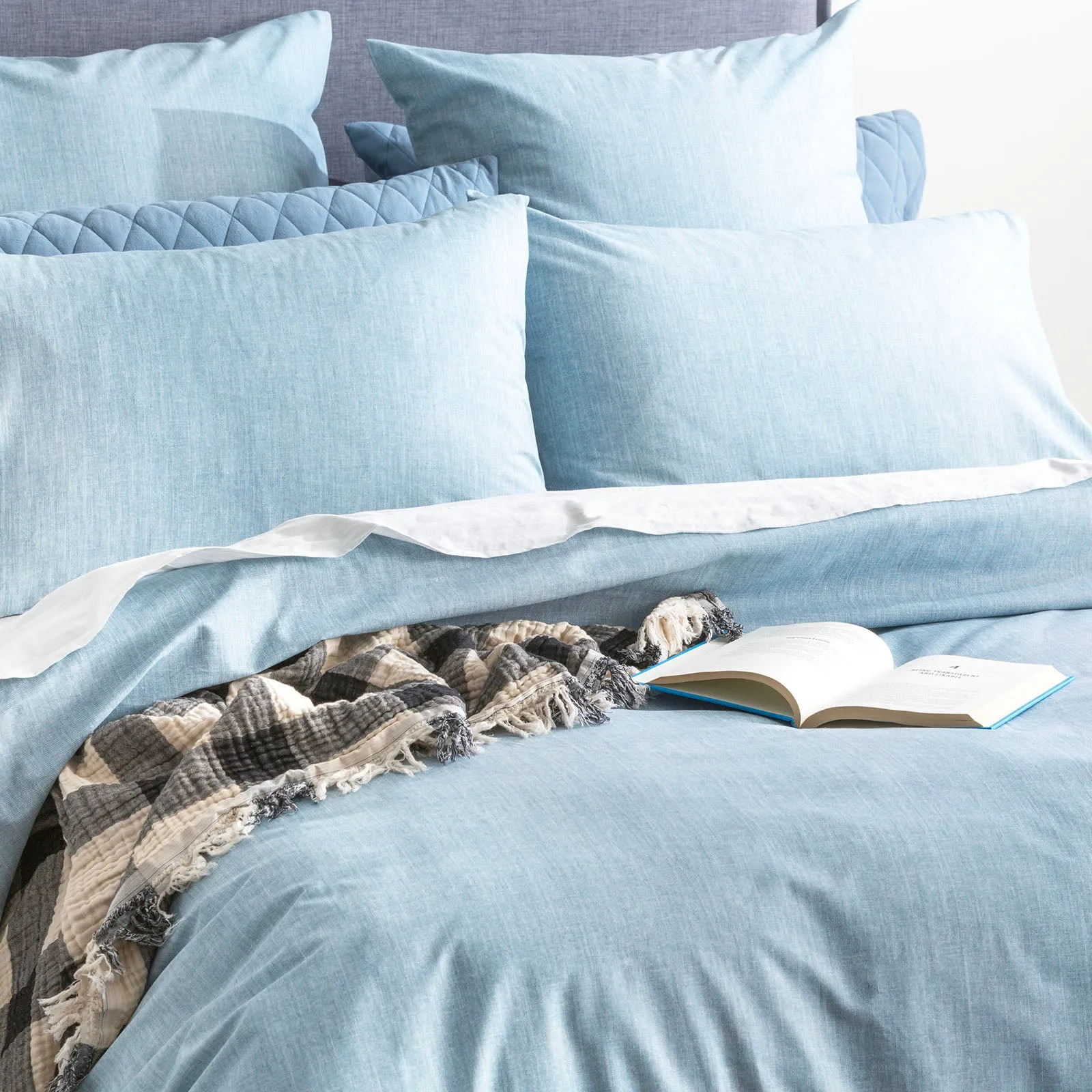 Renee Taylor Chambray Washed Cotton Quilt cover Set - Aquatic