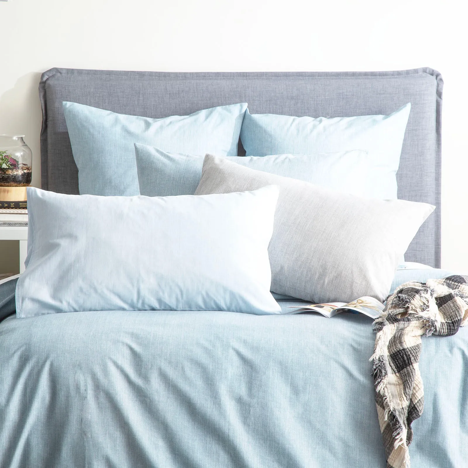 Renee Taylor Chambray Washed Cotton Quilt cover Set - Aquatic