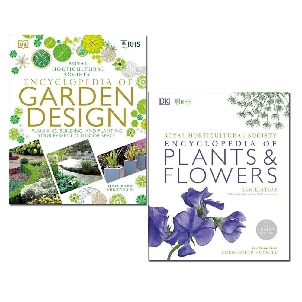 RHS Encyclopedia of Garden Design & Plants and Flowers 2 Books Collection Set