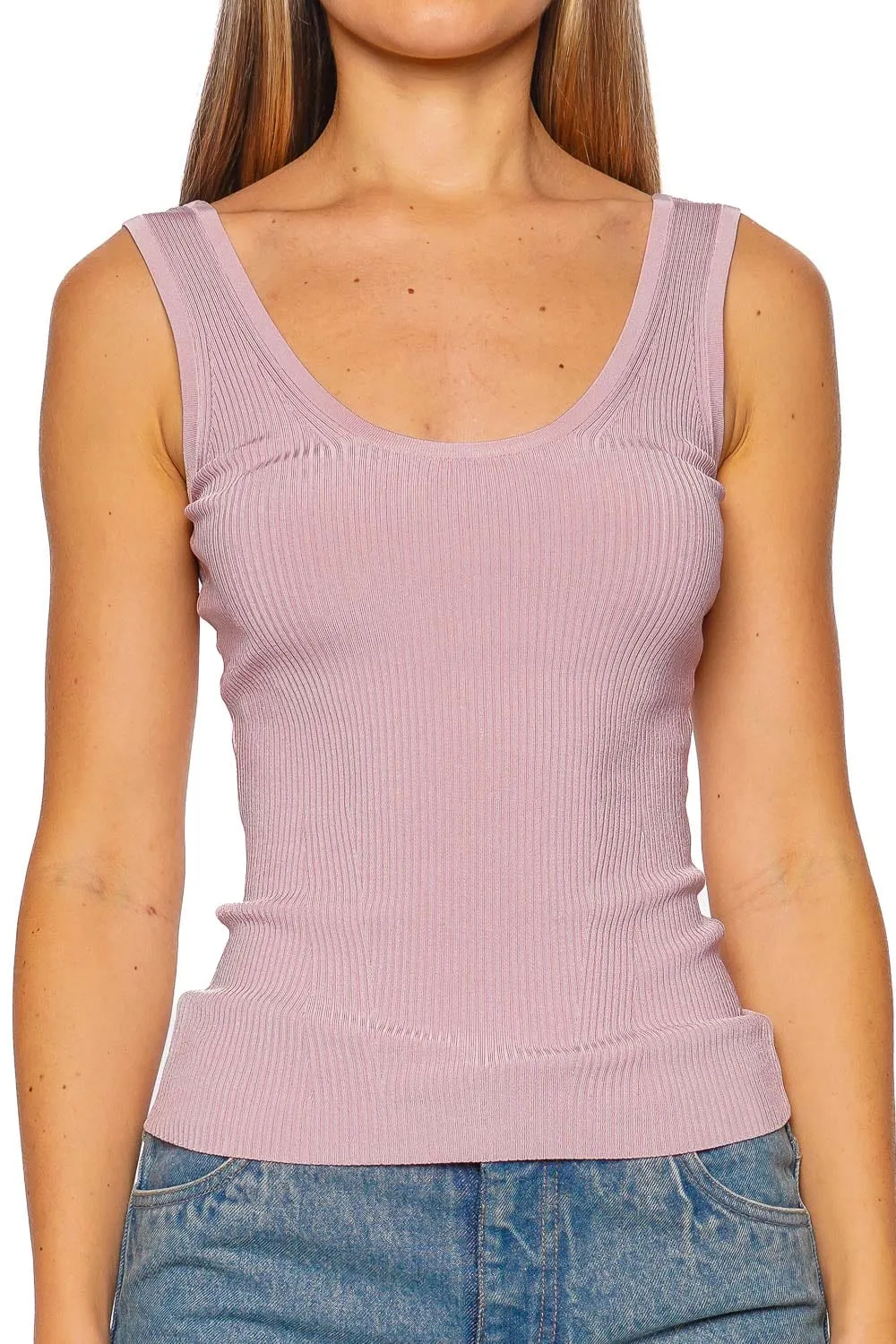 Ribbed Dusty Pink Scoop Neck Tank
