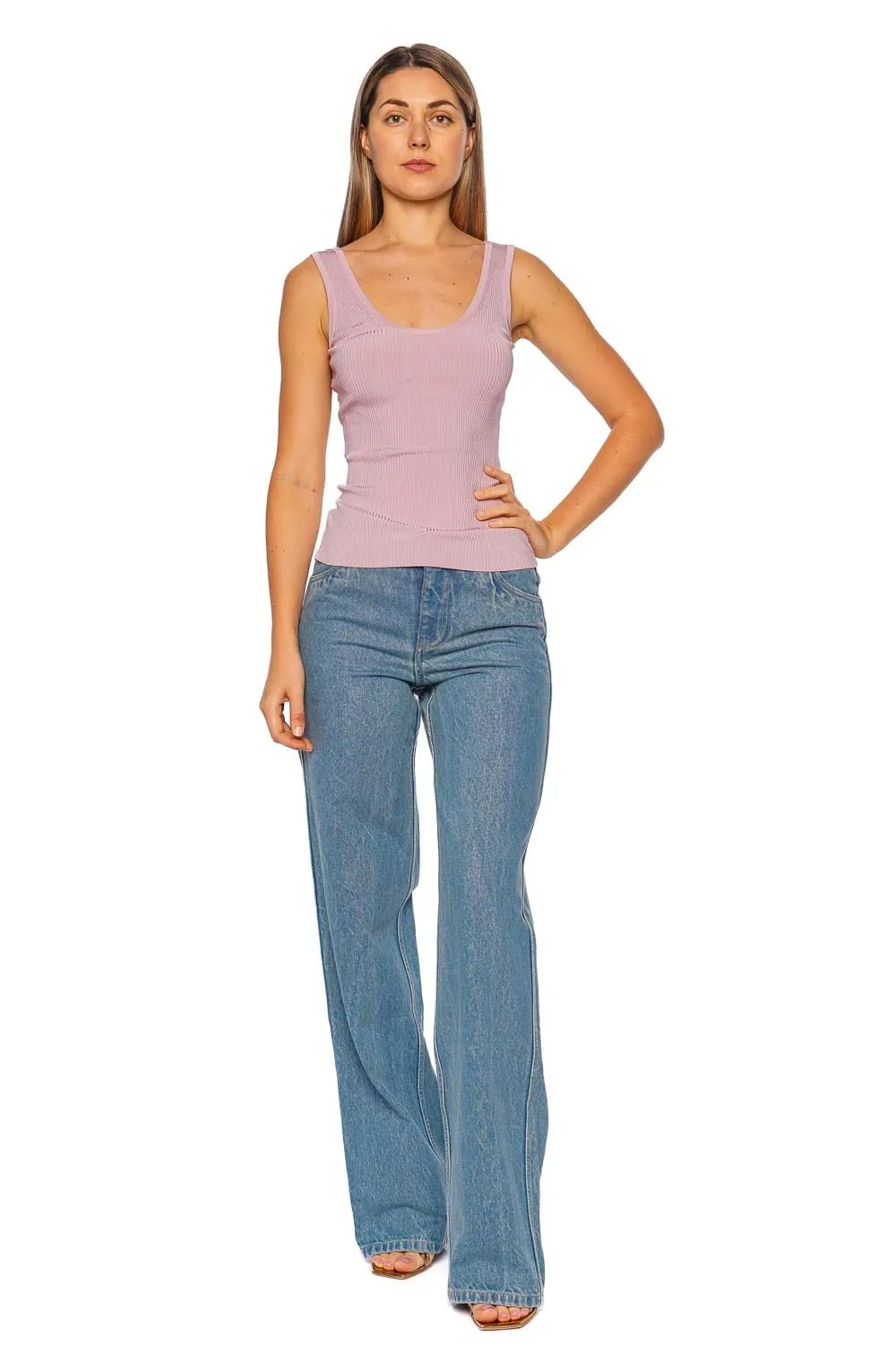 Ribbed Dusty Pink Scoop Neck Tank