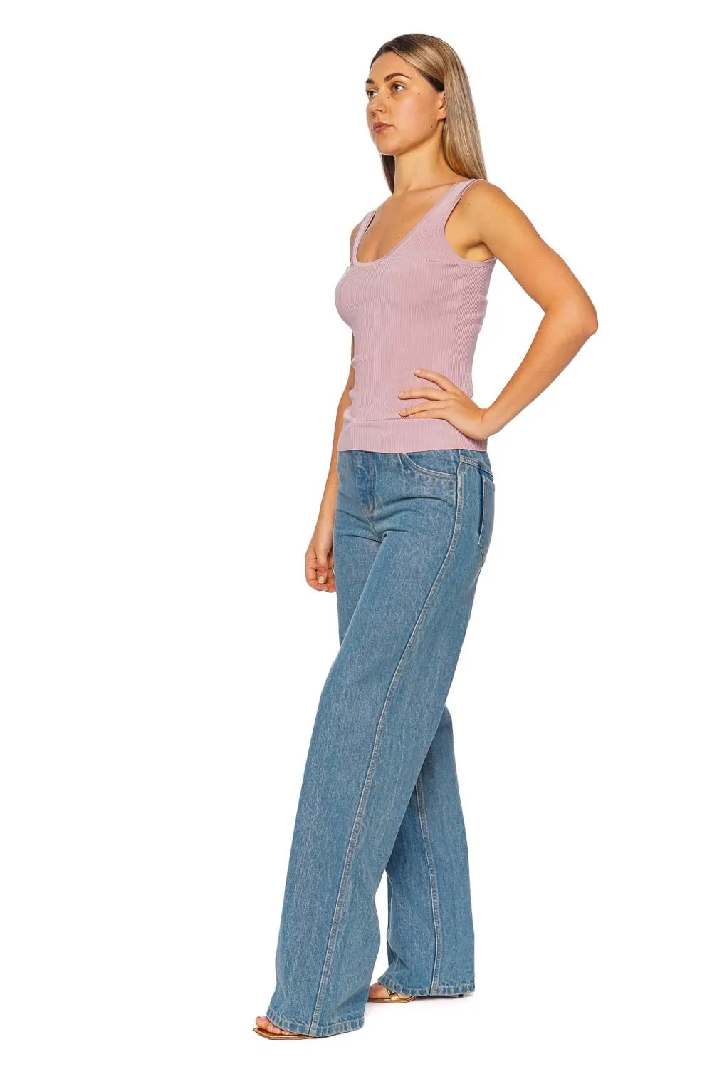 Ribbed Dusty Pink Scoop Neck Tank