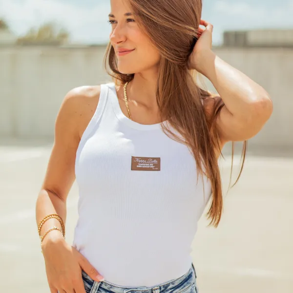 Ribbed High Neck Tank with Patch