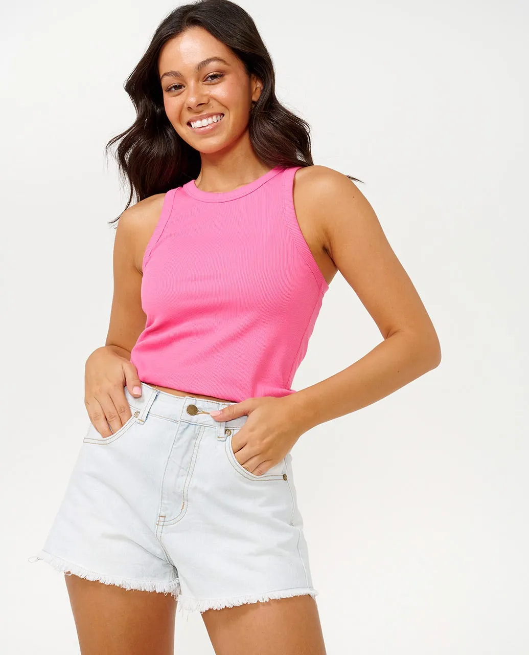 RIP CURL CLASSIC RIBBED TANK - HOT PINK