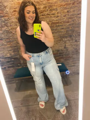 RISEN PLUS SIZE HIGH RISE WIDE CARGO JEANS