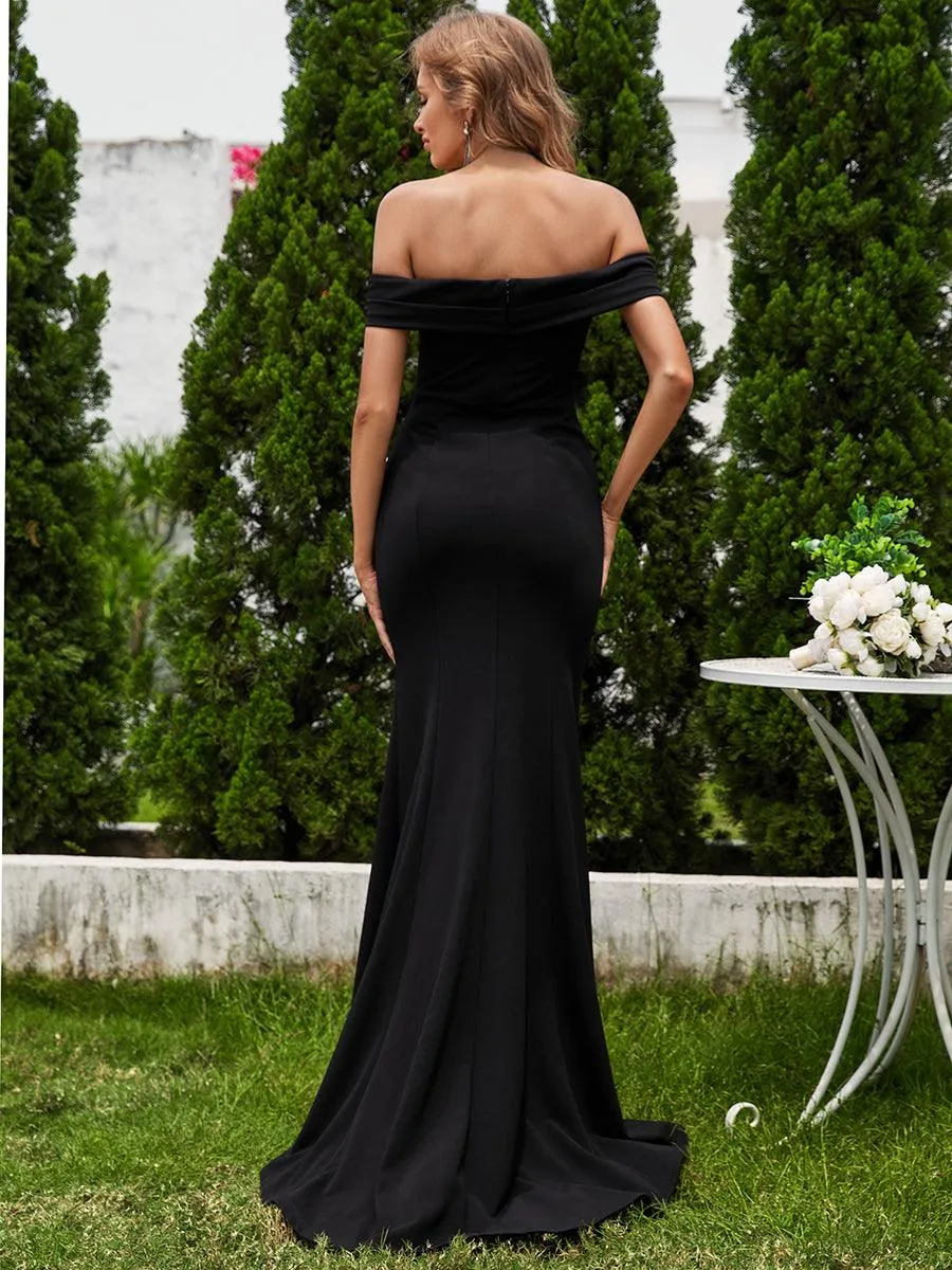 Robe de mariée sirène plissée à épaules dénudées et fente haute