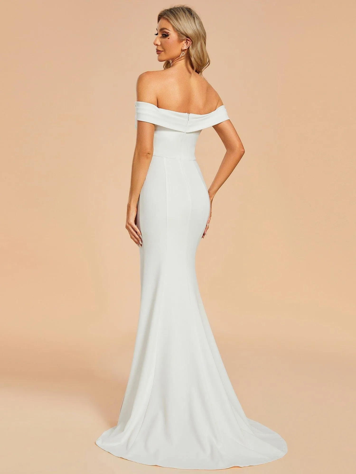 Robe de mariée sirène plissée à épaules dénudées et fente haute