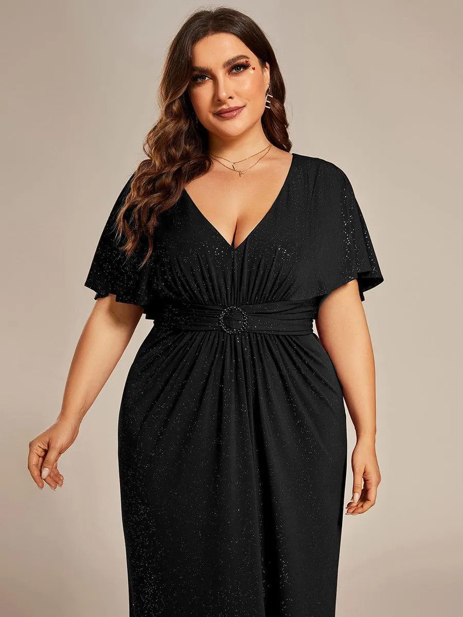 Robe de soirée sirène curvy à manches chauve-souris brillantes