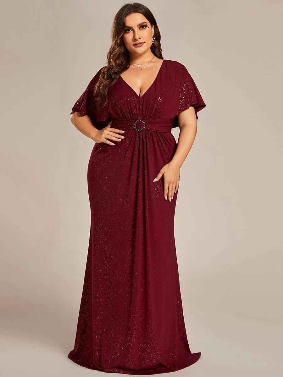 Robe de soirée sirène curvy à manches chauve-souris brillantes
