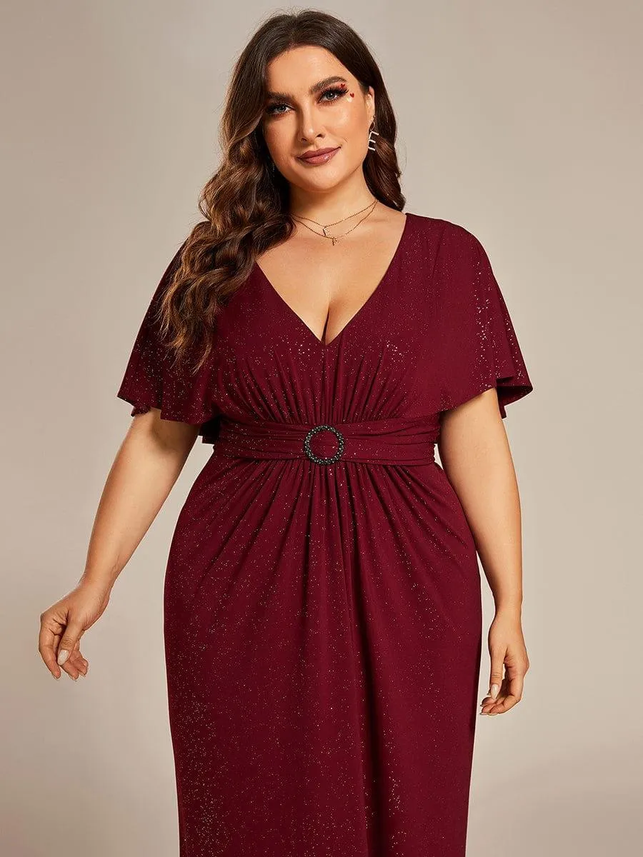 Robe de soirée sirène curvy à manches chauve-souris brillantes