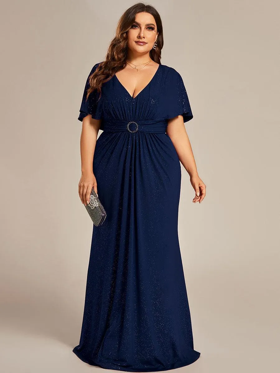 Robe de soirée sirène curvy à manches chauve-souris brillantes