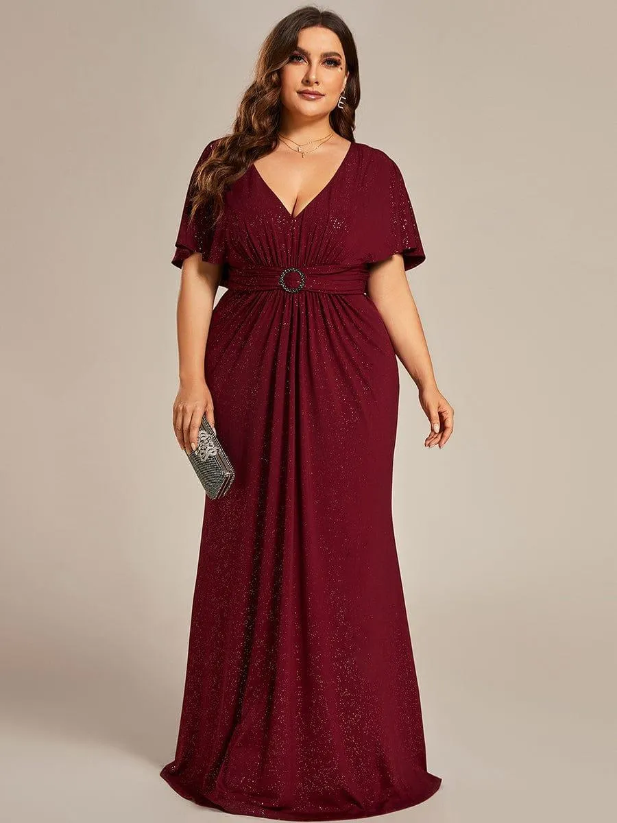 Robe de soirée sirène curvy à manches chauve-souris brillantes
