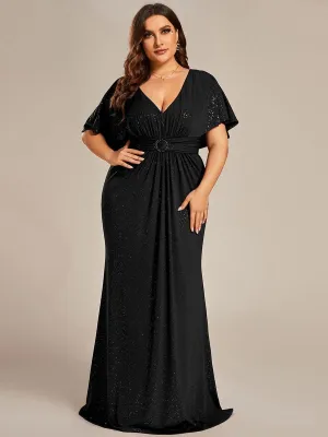 Robe de soirée sirène curvy à manches chauve-souris brillantes
