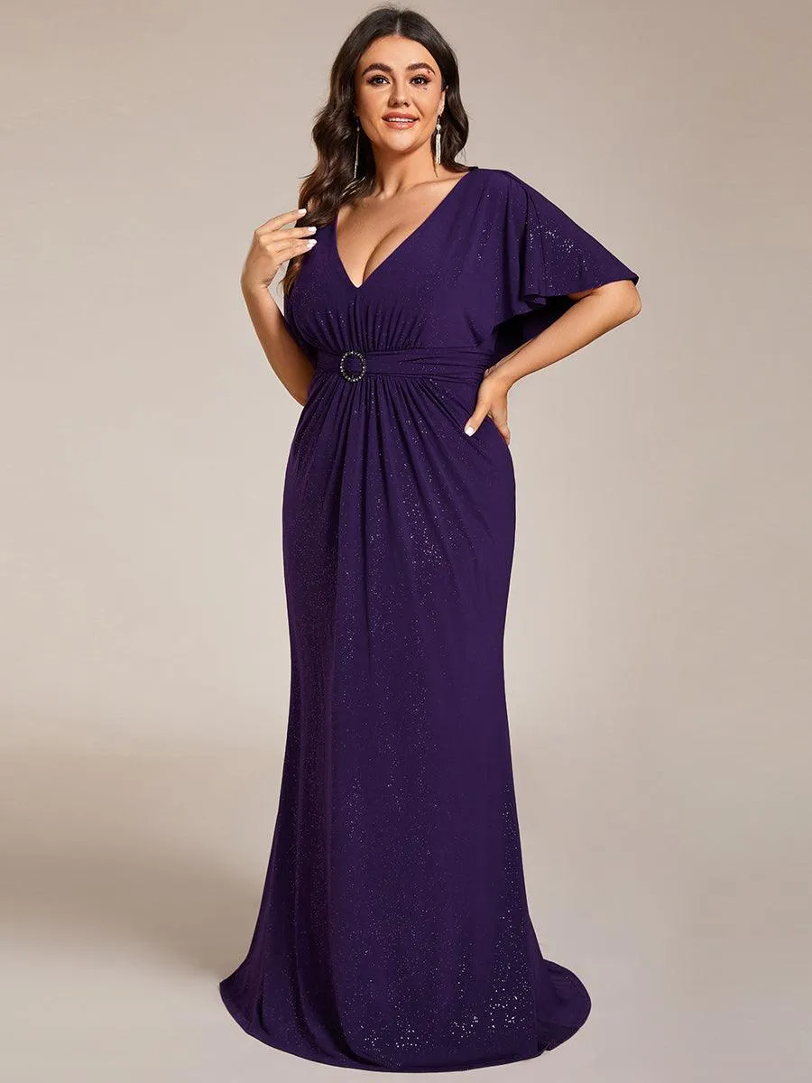 Robe de soirée sirène curvy à manches chauve-souris brillantes