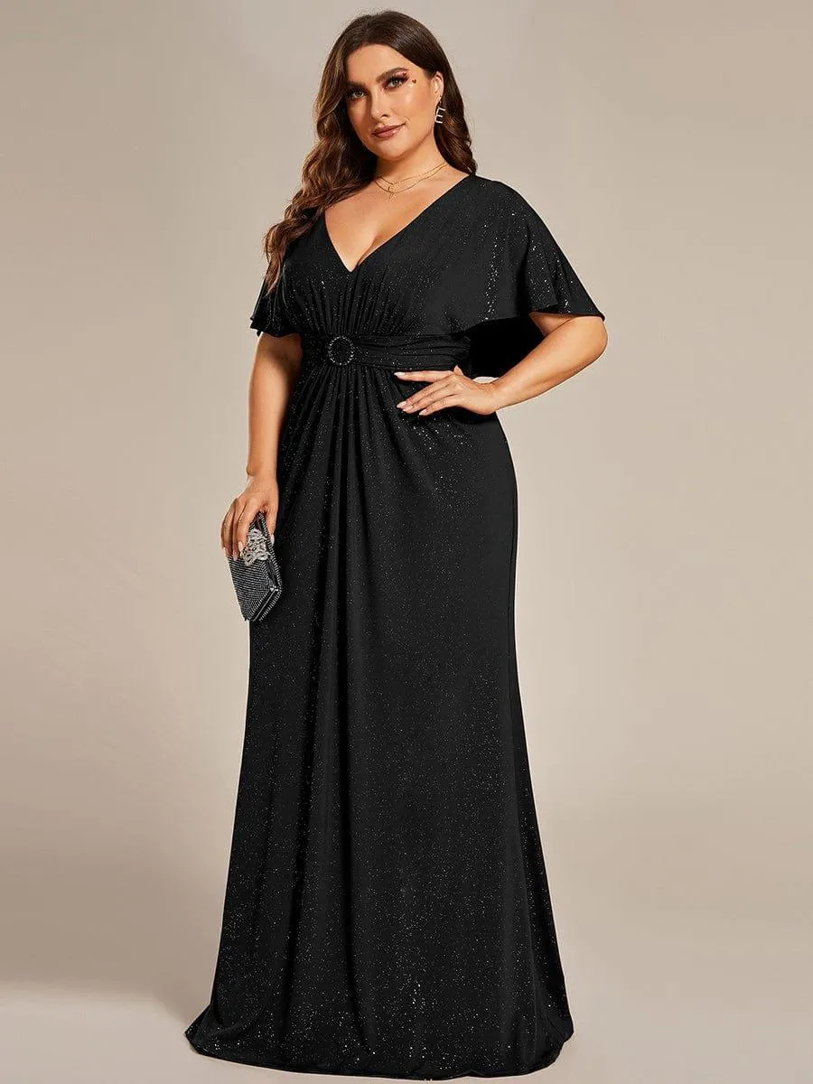 Robe de soirée sirène curvy à manches chauve-souris brillantes