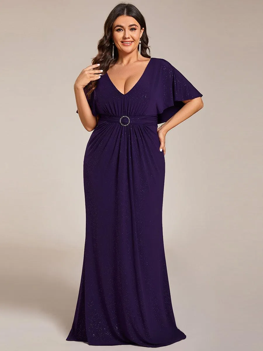 Robe de soirée sirène curvy à manches chauve-souris brillantes
